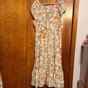 SHEIN Cream Maxi Dress with Orange Floral Print